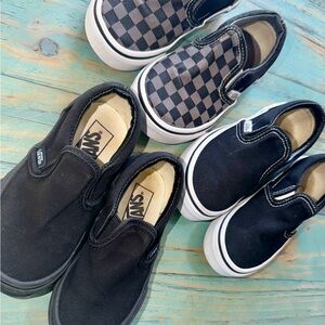 3 Pairs of Vans Kids Black and Checkered Slip-On Sneakers size 11c